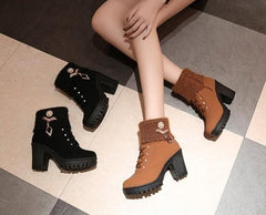 Black/Brown Sweet Fleece Heels Boots S12896