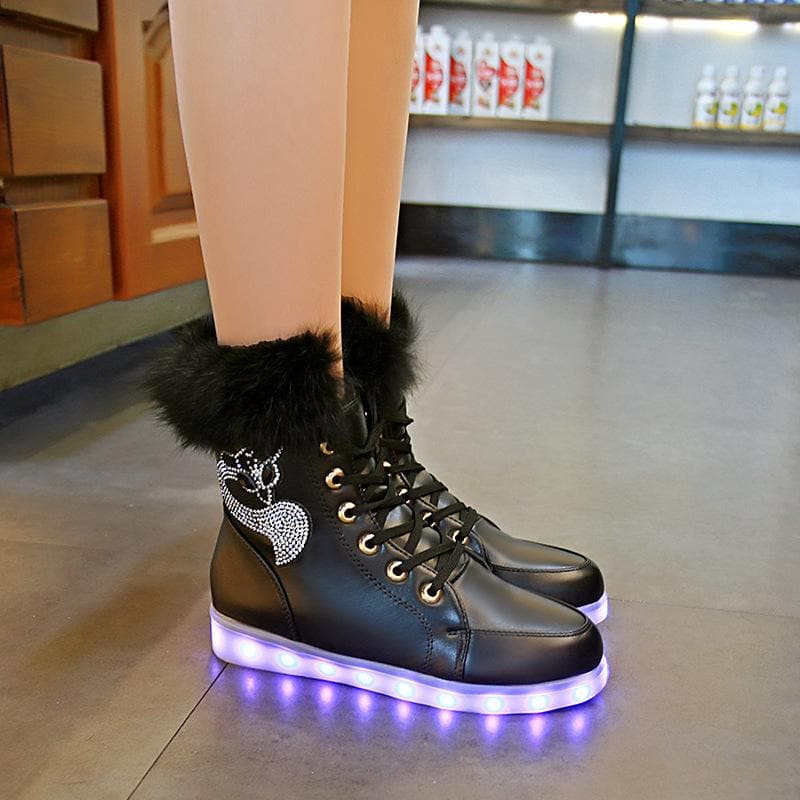 White/Black/Pink LED Light Fluffy Boots