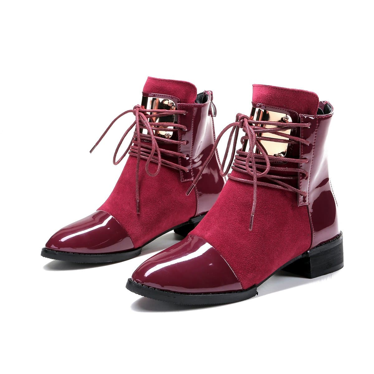 Black/Wine PU Velvet Laced Martin Boots