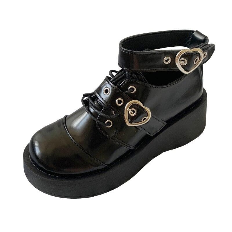 Harajuku Punk Lace-up Buckle Strap Platform Wedge Shoes