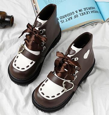 Lolita Kawaii Winter Sweet Heart Thick Bottom Lacing Warm Boots BE518