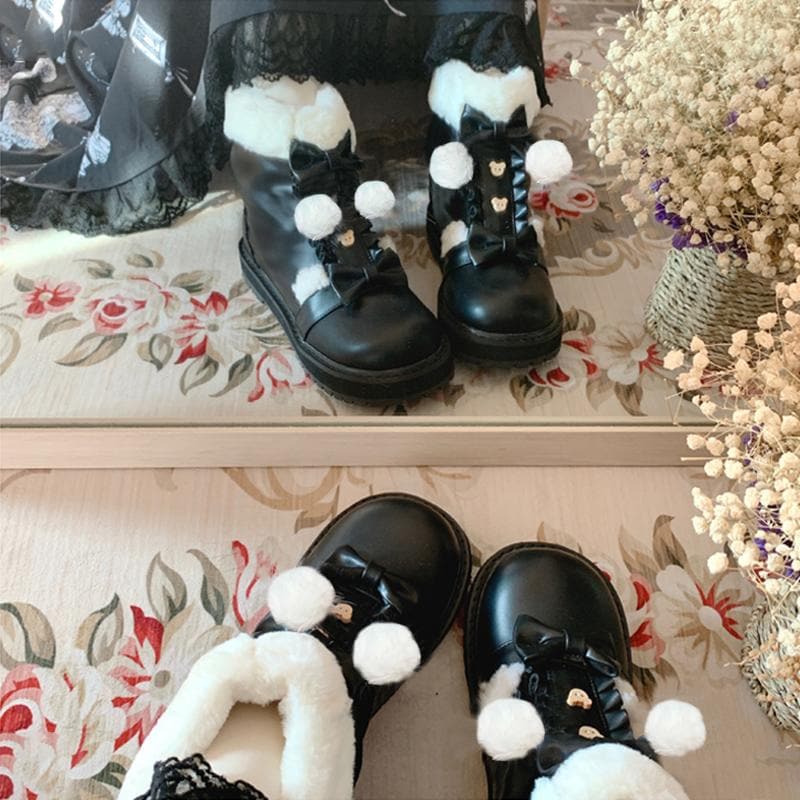 Bear Bow Fuzzy Ball Lolita Snow Boots