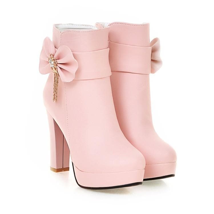 White/Pink/Black Pastel Bow High Heel Boots