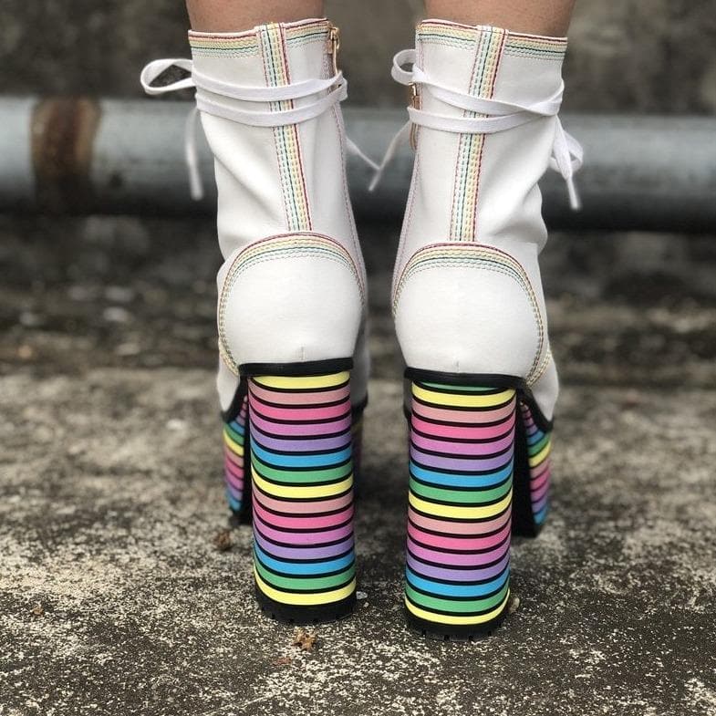 Sweet Mixed Colors Cross Lacing Platform High Heel Boots SS0797