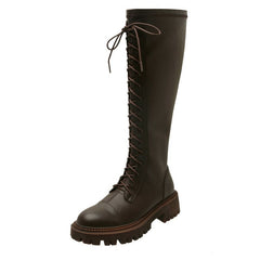 Lace-Up Block Heel Tall Boots YP252