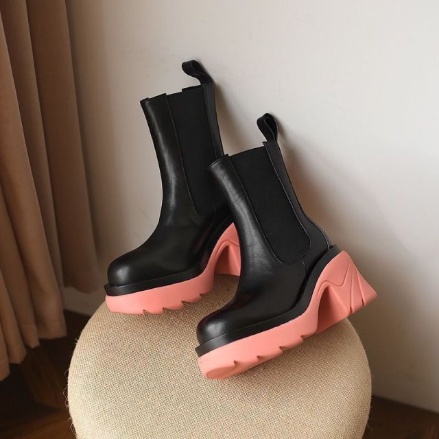 Pink/Blue/Green/Black Warm Round Toe Thick-soled  Square Heel Boots BE490