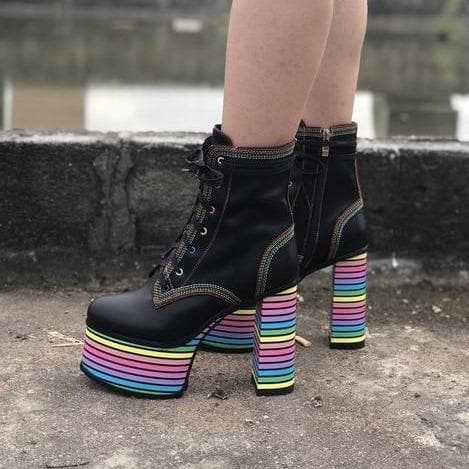 Sweet Mixed Colors Cross Lacing Platform High Heel Boots SS0797