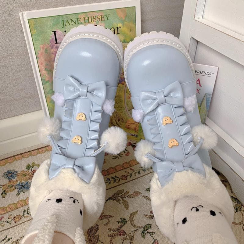 Bear Bow Fuzzy Ball Lolita Snow Boots