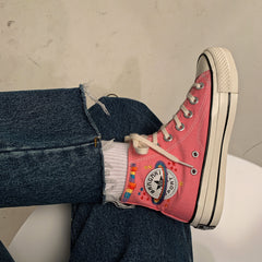 Rainbow Embroidered Pink/White/Blue/Black Canvas Shoes BE849