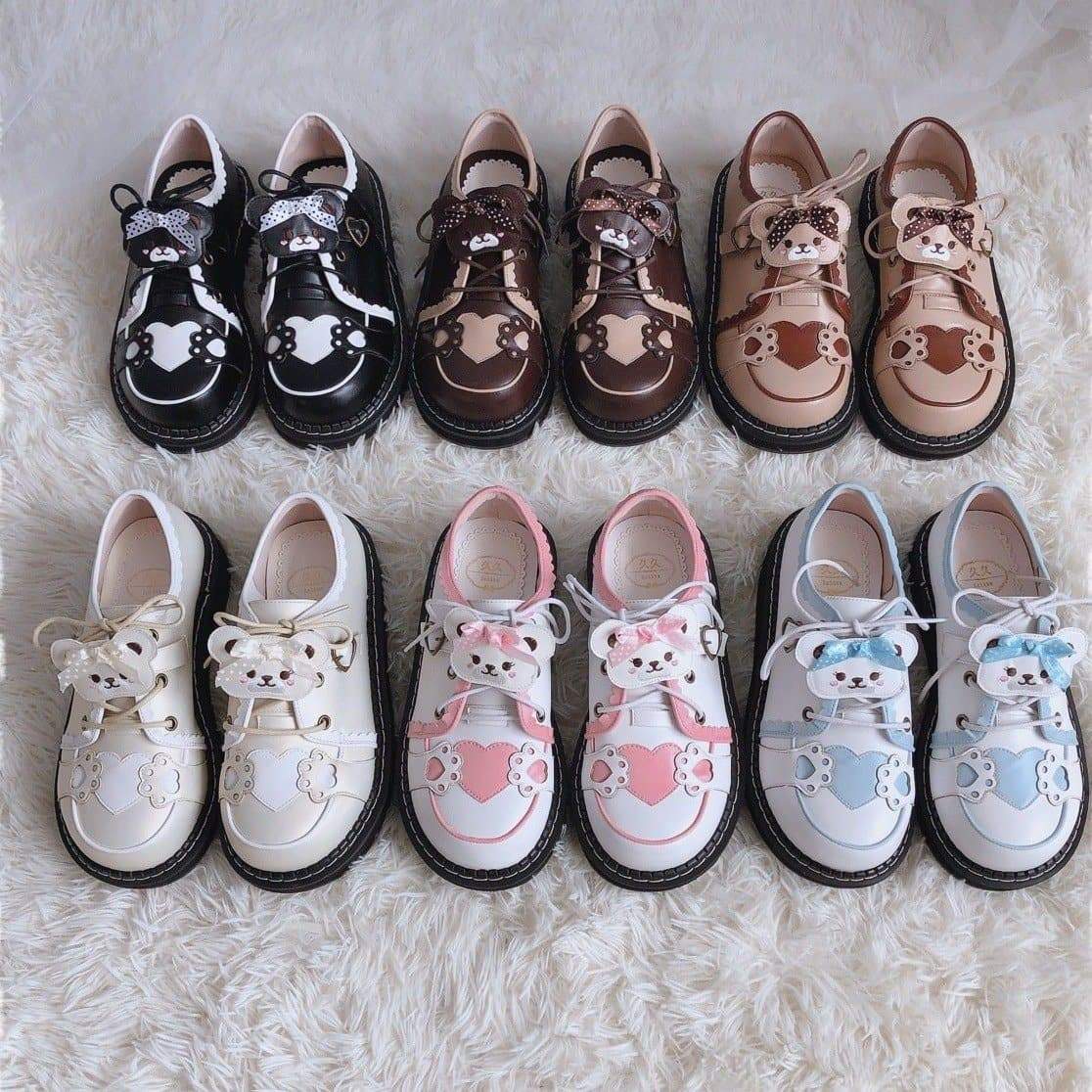 Cute Bear Lace Up Lolita Mary Janes Shoes