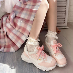 Black/Pink/Blue/Purple Japanese Sweet Flat Platform Shoes