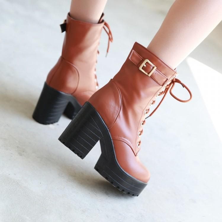 Yellow/Brown/Black Sweet High Heel Boots