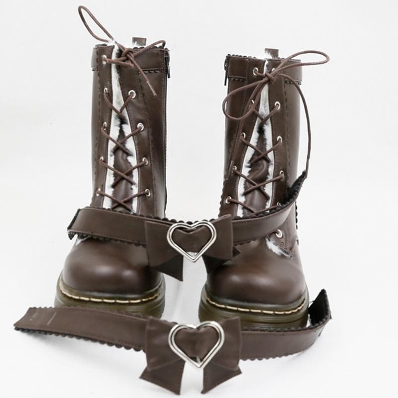 Love Heart Bow Strap Inner Fleece Martin Boots