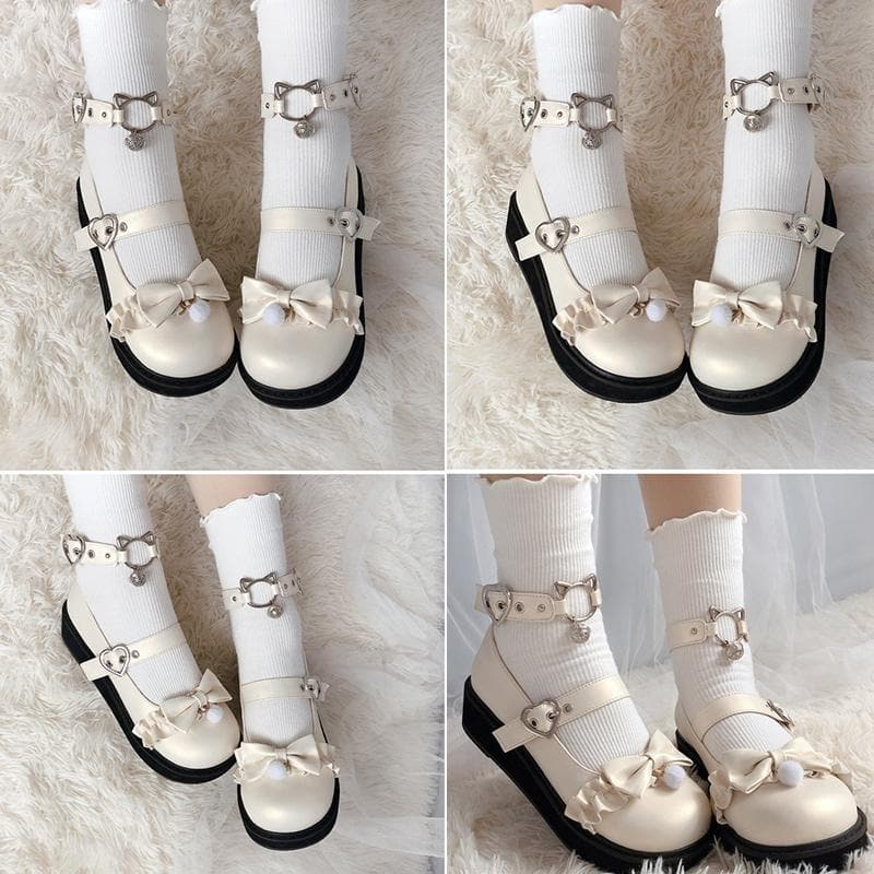 Bow Love Heart Buckle Kitty Mary Janes Shoes