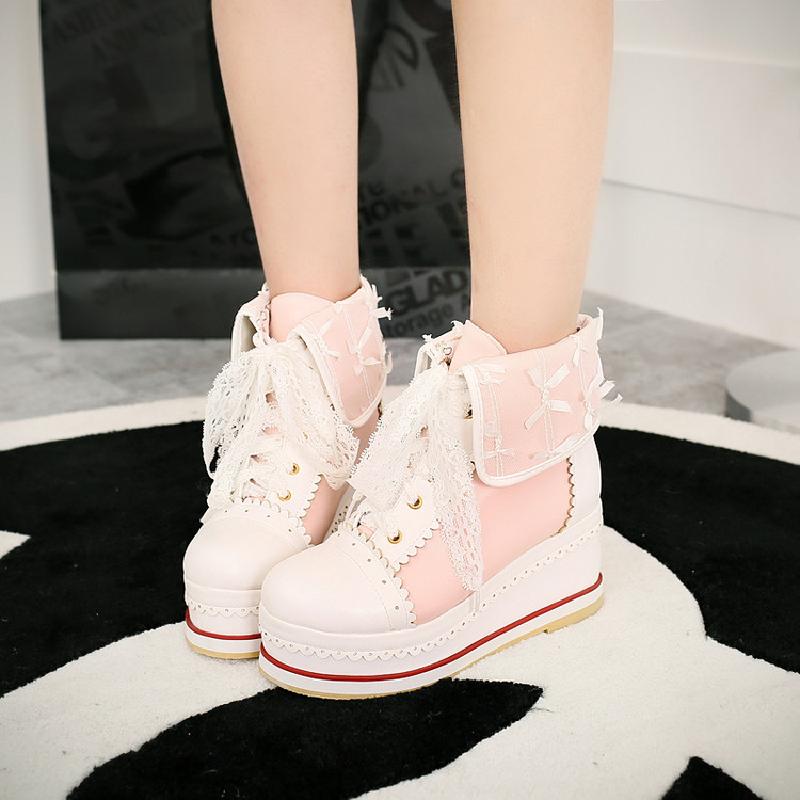 White/Purple/Orange/Pink Sweet Cute Bowknot Lace Bandage Kawaii Shoes BE516