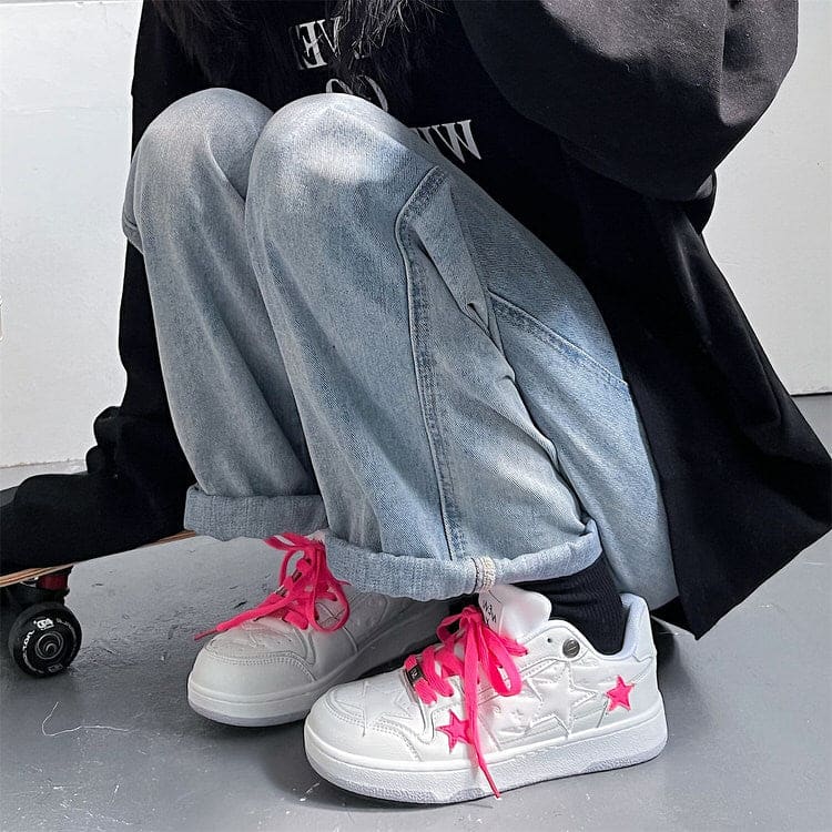 Pink Star Sneakers in White