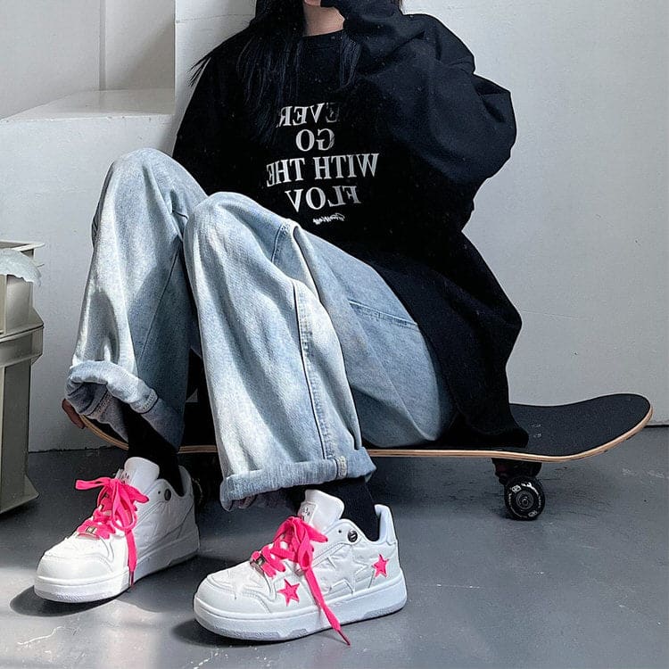 Pink Star Sneakers in White