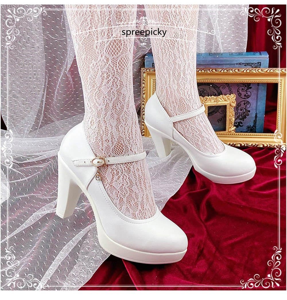 Gothic Lolita Style Black/White High Heels Shoes