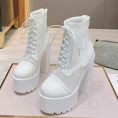 Hollow Mesh High Heel Platform Boots