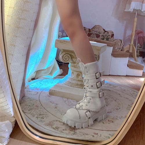 Black White Punk Cross Chains Boots ON175