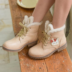 Beige/Pink Kawaii Fluffy Bunny Boots