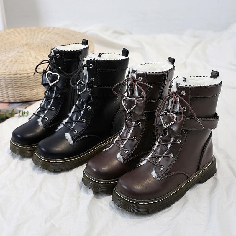 Love Heart Bow Strap Inner Fleece Martin Boots
