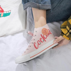 White Pink Peach High-top Canvas Shoes