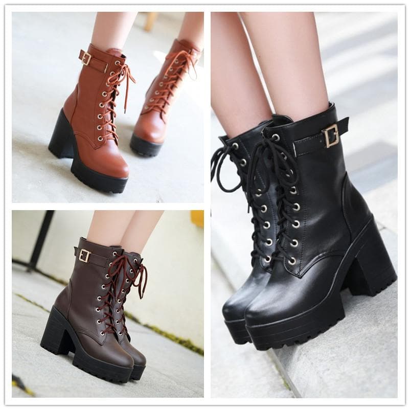Yellow/Brown/Black Sweet High Heel Boots