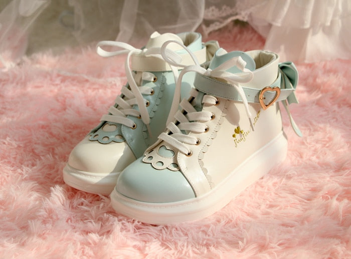 Sweet Pastel Color Kawaii Bowknot Heart High-top Shoes BE517