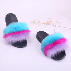 Faux Fake Big PVC Blue Pink Purple Fur Slides