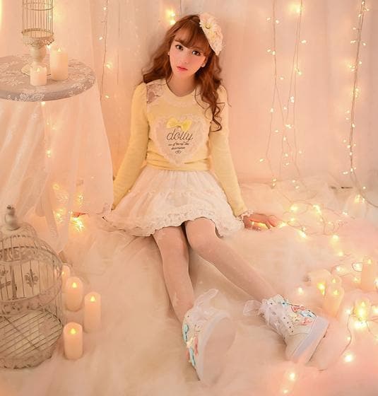 White/Pink Winter Candy Bowknot Lace Elevator shoes High-top Sneakers