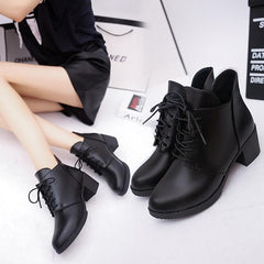 Wine/Black Laced Chunky Heels Boots