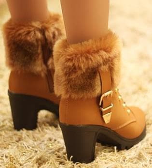 Black/Orange Elegant Plush High Heel Boots S12867