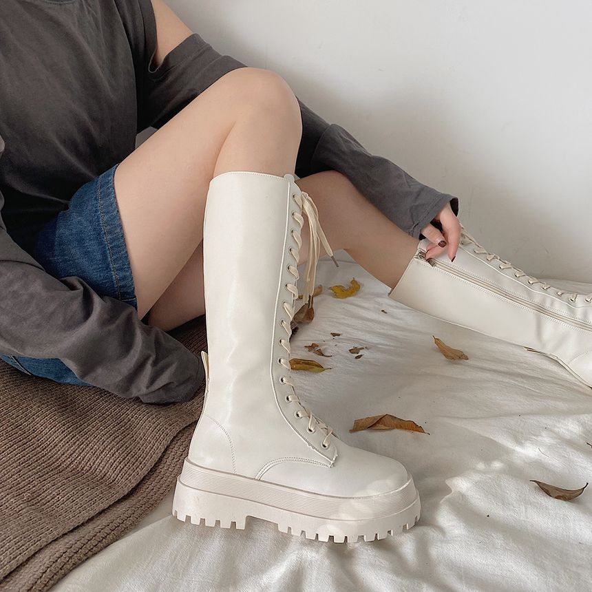 Lace-Up Platform Tall Boots YP245