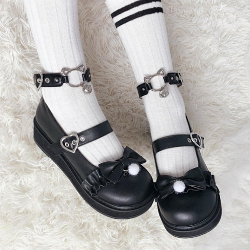 Bow Love Heart Buckle Kitty Mary Janes Shoes