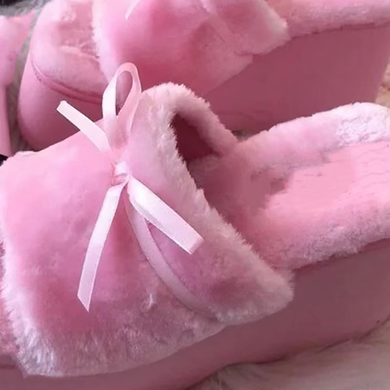 Pink Fluffy Sandals Ribbon Lace