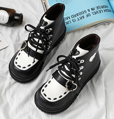 Lolita Kawaii Winter Sweet Heart Thick Bottom Lacing Warm Boots BE518