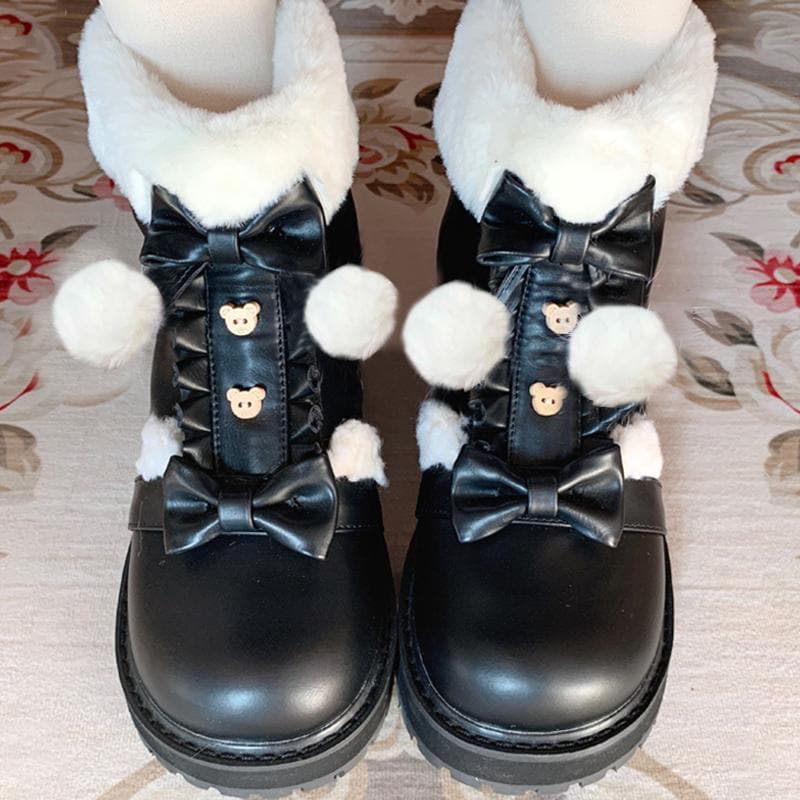 Bear Bow Fuzzy Ball Lolita Snow Boots
