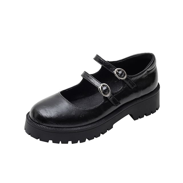 Platform Faux Leather Mary Jane Shoes