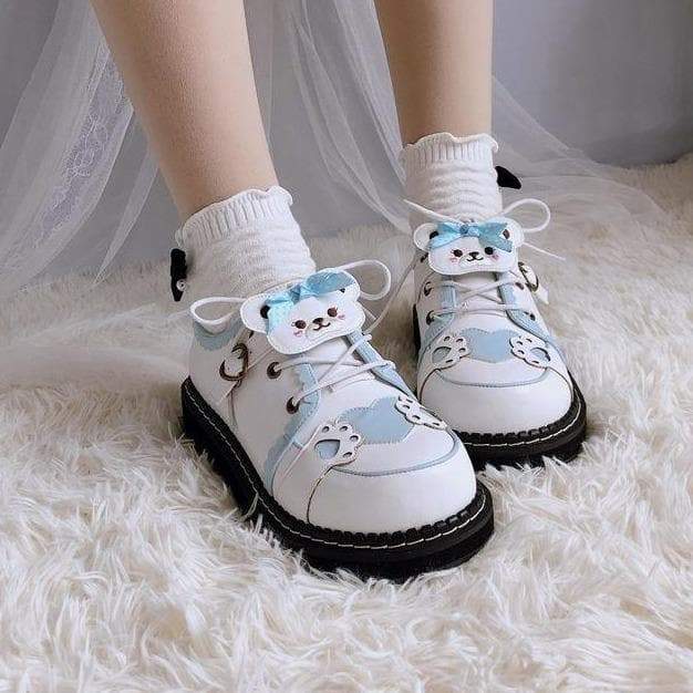 Cute Bear Lace Up Lolita Mary Janes Shoes