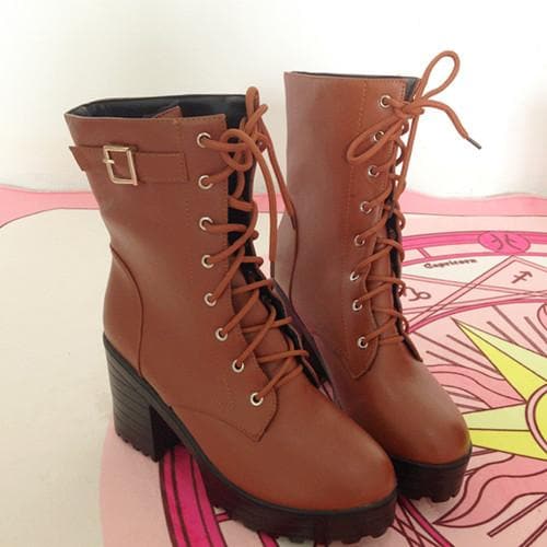 Yellow/Brown/Black Sweet High Heel Boots