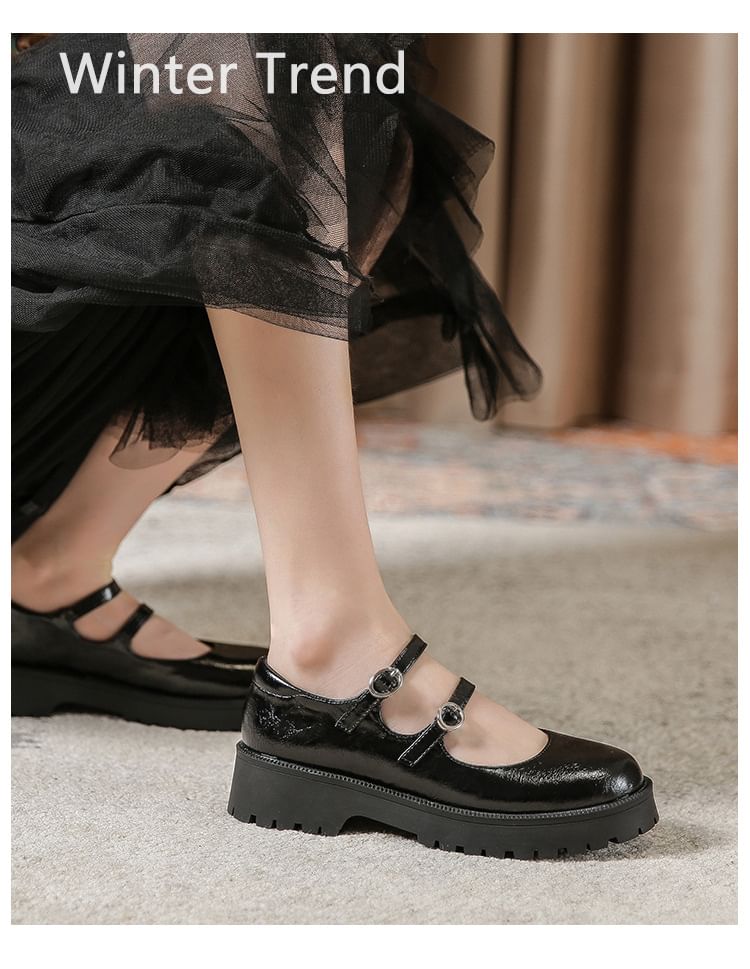 Platform Faux Leather Mary Jane Shoes
