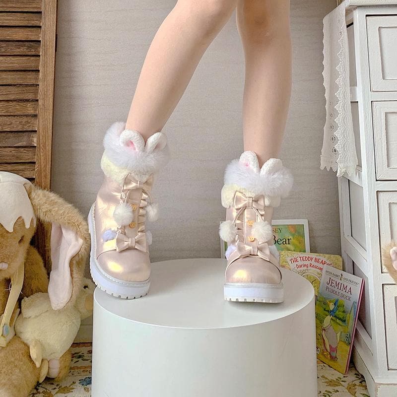 Bear Bow Fuzzy Ball Lolita Snow Boots