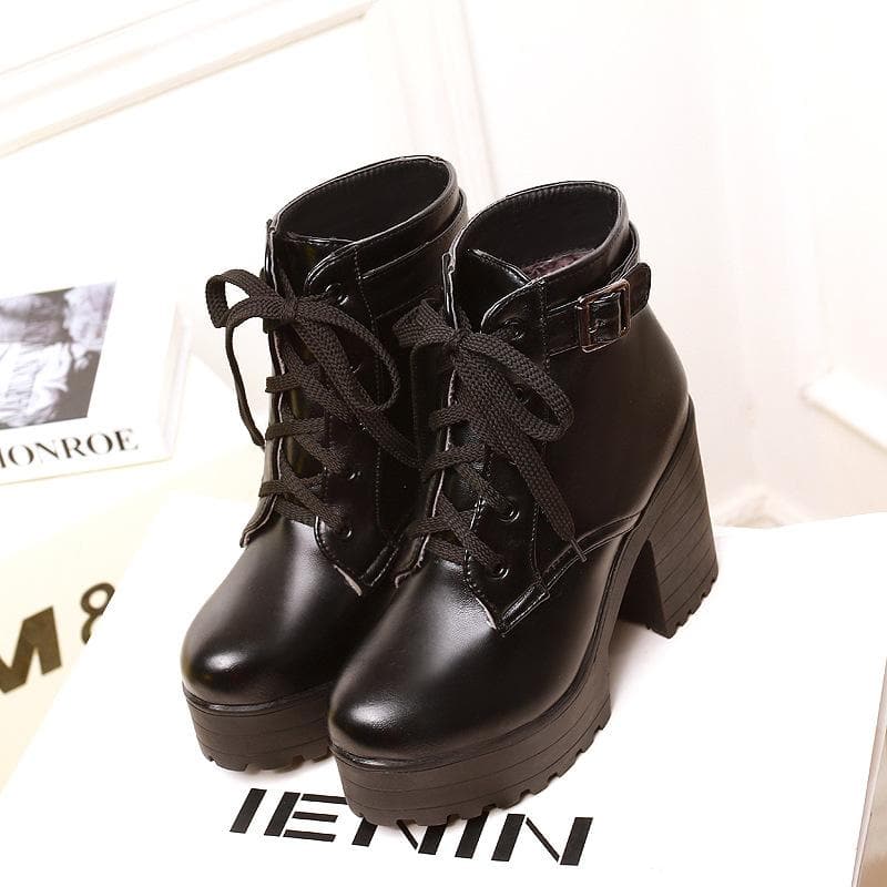 Fashion Buckle Plus Lacing 3 Colors High Heel Martin Boots
