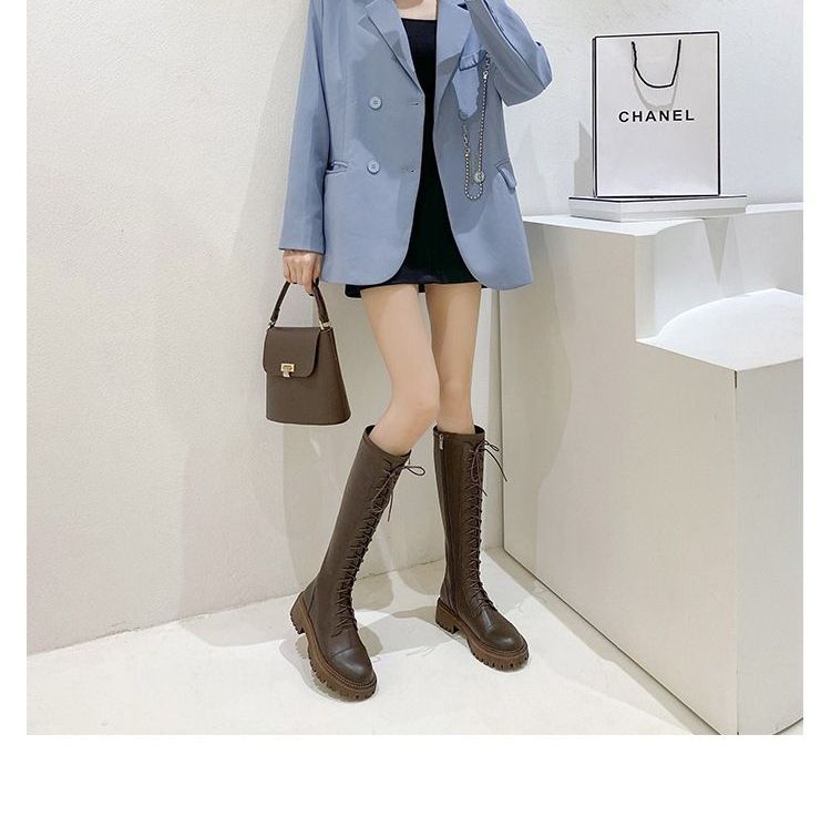 Lace-Up Block Heel Tall Boots YP252