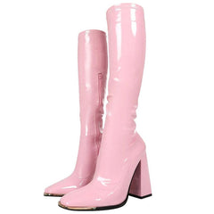 Patent Leather Block Heel Boots