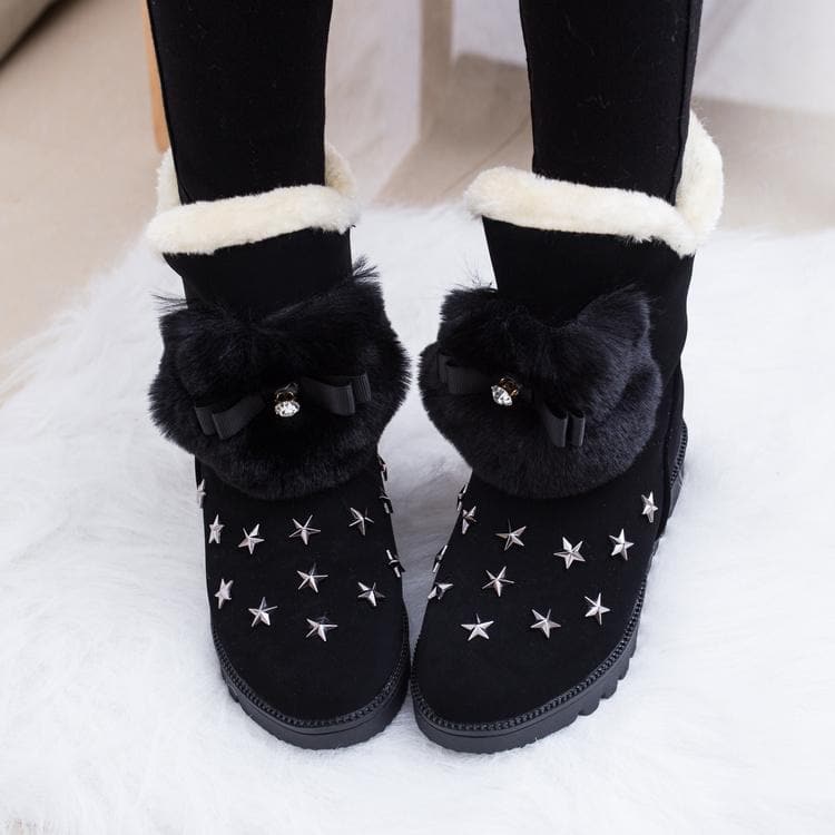 Black/Grey Winter Star Short Snow Boots