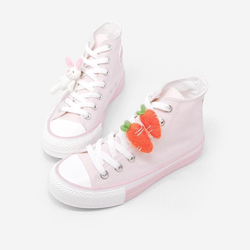 Kawaii Pink Rabbit And Carrot Canvas Shoes
