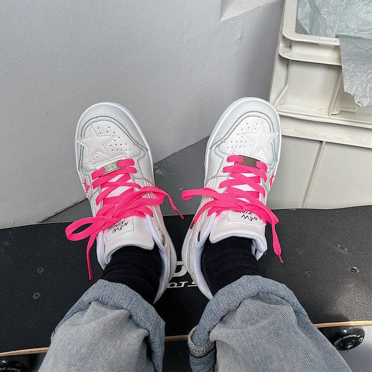 Pink Star Sneakers in White