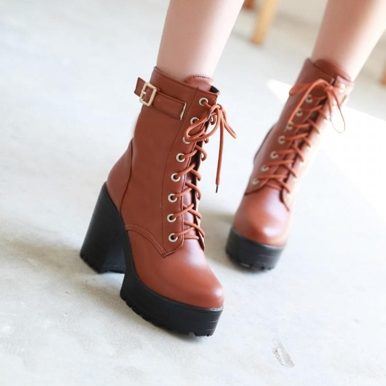 Yellow/Brown/Black Sweet High Heel Boots